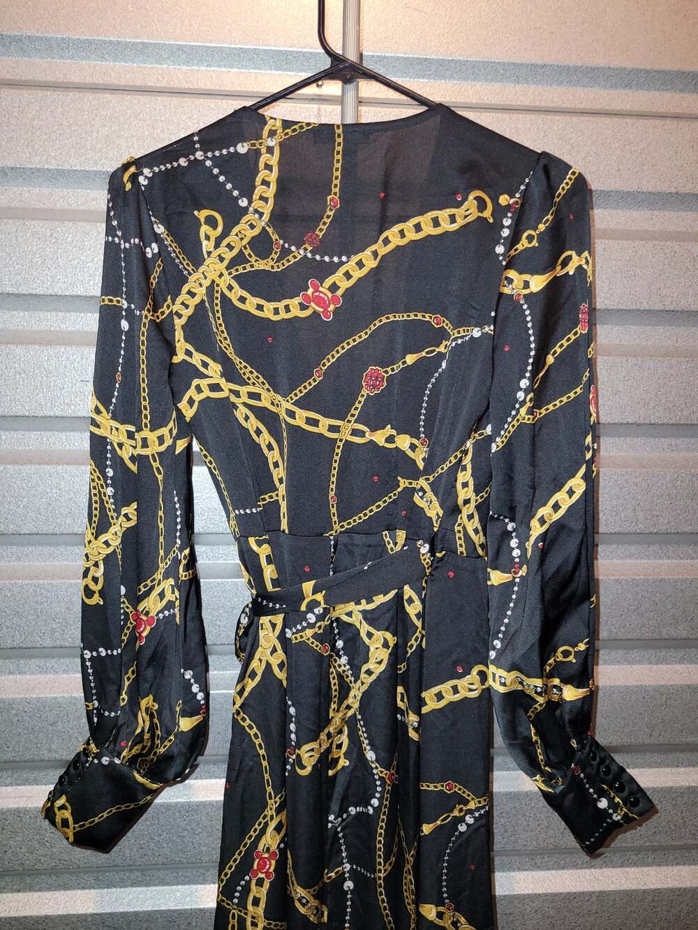 Long Sleeve Black & Gold Maxi Wrap Dress by Fashion Nova